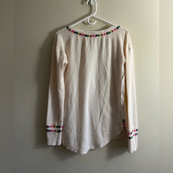 Free People We The Free Rainbow Embroidered Thermal Size Medium Cream - Picture 7 of 7
